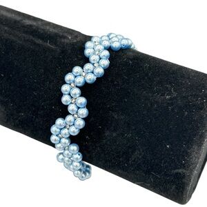 Light Blue Faux Pearl Beaded Bracelet | Lobster Clasp Adjustable